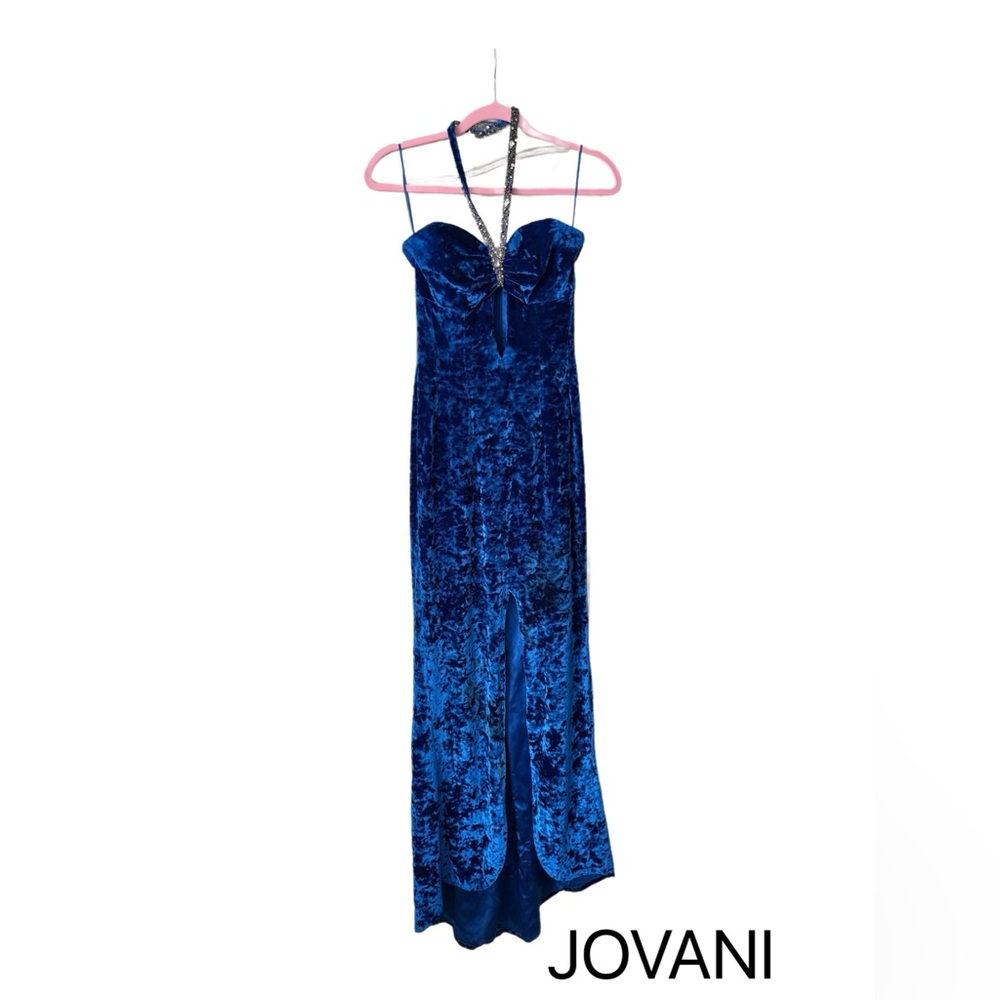 Jovani blue velvet gown
